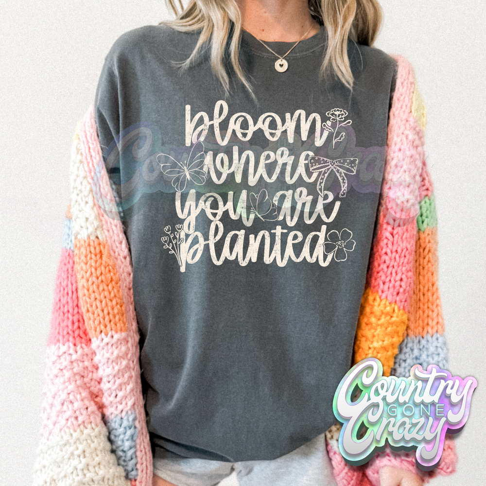 BLOOM WHERE YOU ARE PLANTED - PEPPER COMFORT COLOR T-SHIRT-Country Gone Crazy-Country Gone Crazy