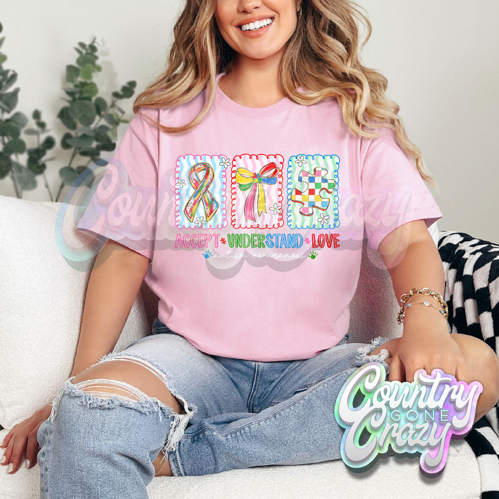 AUTISM AWARENESS IN WHITE - LIGHT PINK T-SHIRT-Country Gone Crazy-Country Gone Crazy