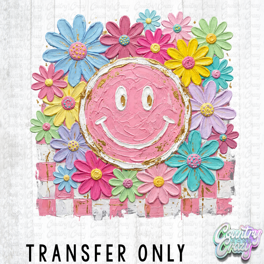 HT5431 • RETRO FLORAL SMILEY-Country Gone Crazy-Country Gone Crazy