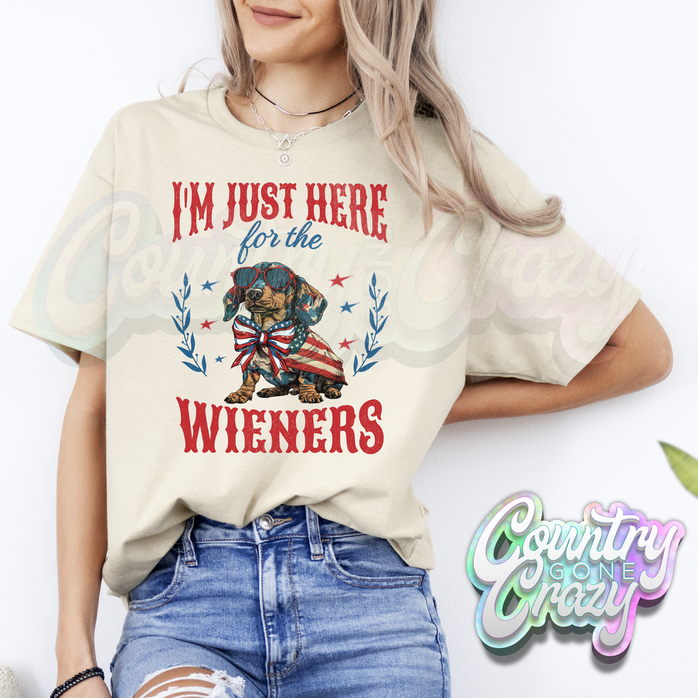 I'M JUST HERE FOR THE WEINERS // SAND T-SHIRT-Country Gone Crazy-Country Gone Crazy