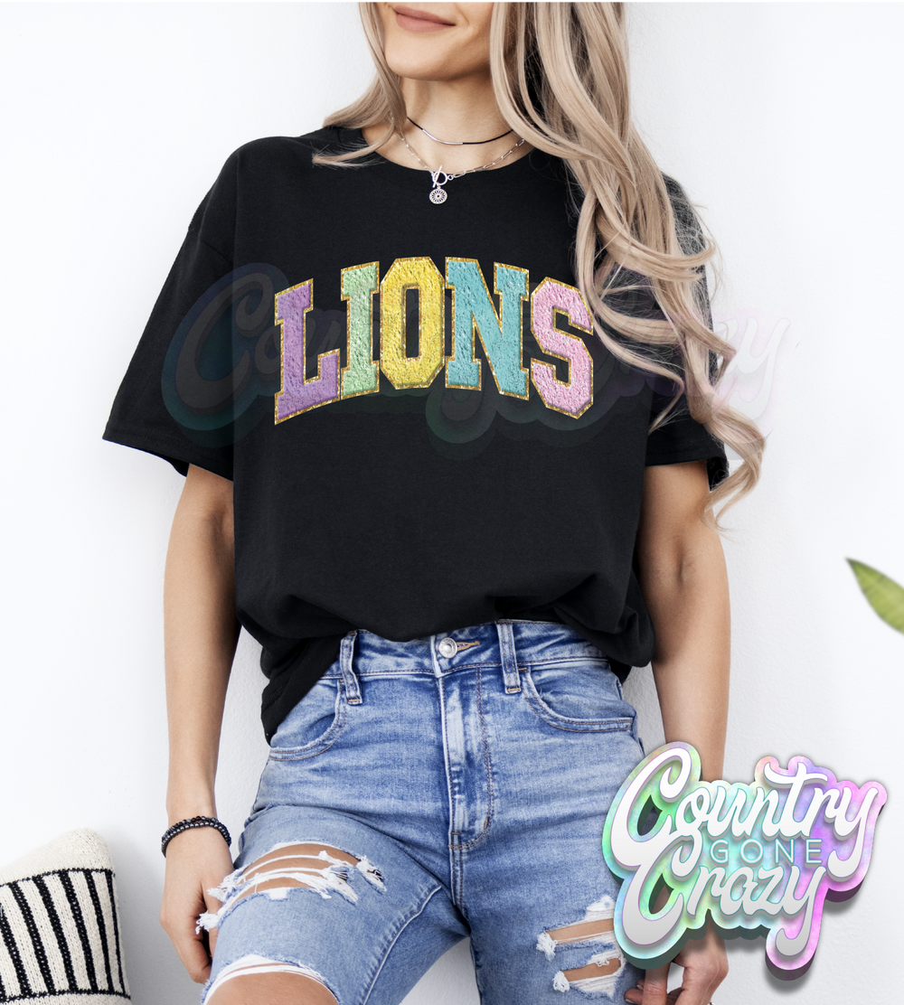 Lions - Faux Chenille - T-Shirt-Country Gone Crazy-Country Gone Crazy