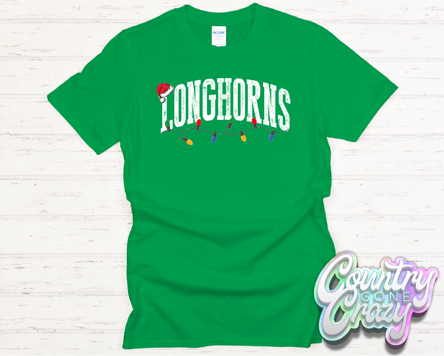 LONGHORNS - CHRISTMAS LIGHTS - T-SHIRT-Country Gone Crazy-Country Gone Crazy