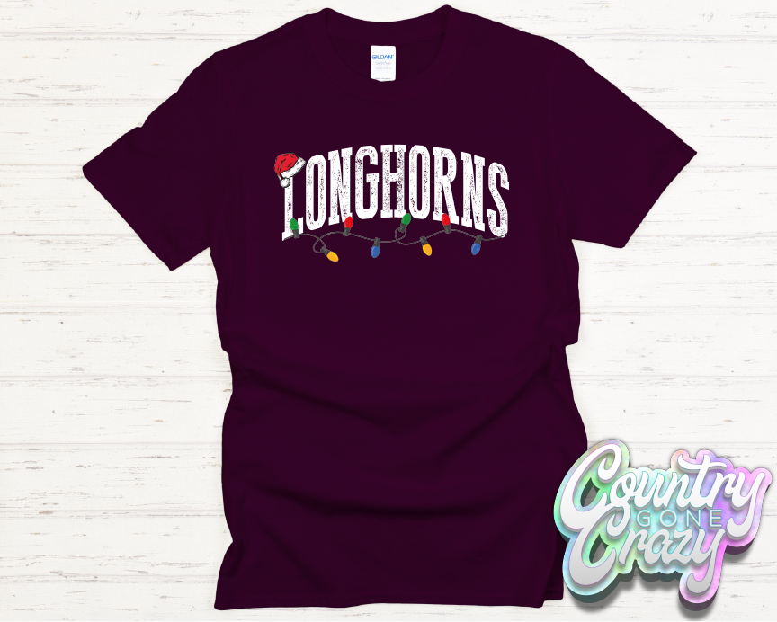 LONGHORNS - CHRISTMAS LIGHTS - T-SHIRT-Country Gone Crazy-Country Gone Crazy