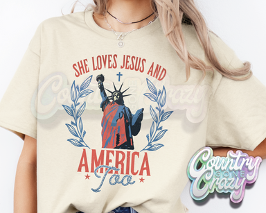 SHE LOVES JESUS AND AMERICA TOO T-SHIRT-Country Gone Crazy-Country Gone Crazy