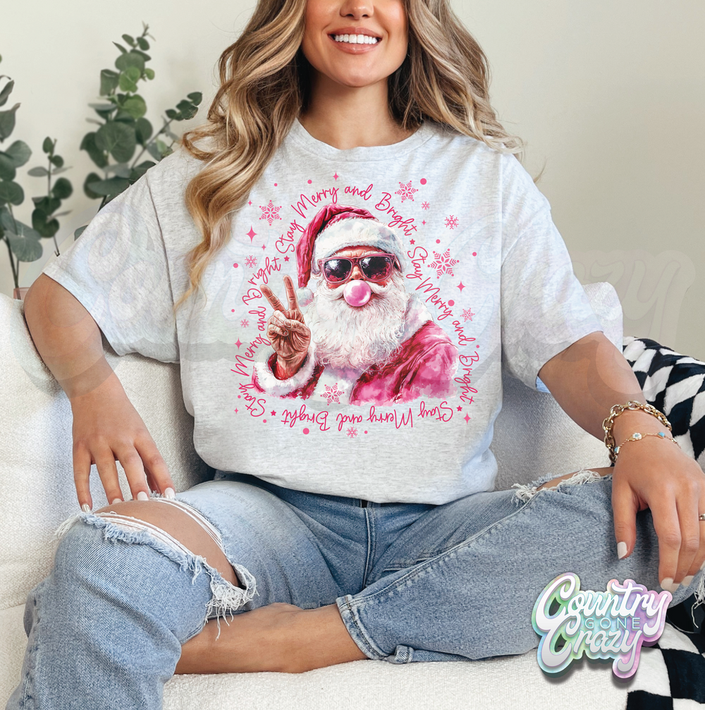 MERRY & BRIGHT SANTA - ASH - T-Shirt-Country Gone Crazy-Country Gone Crazy