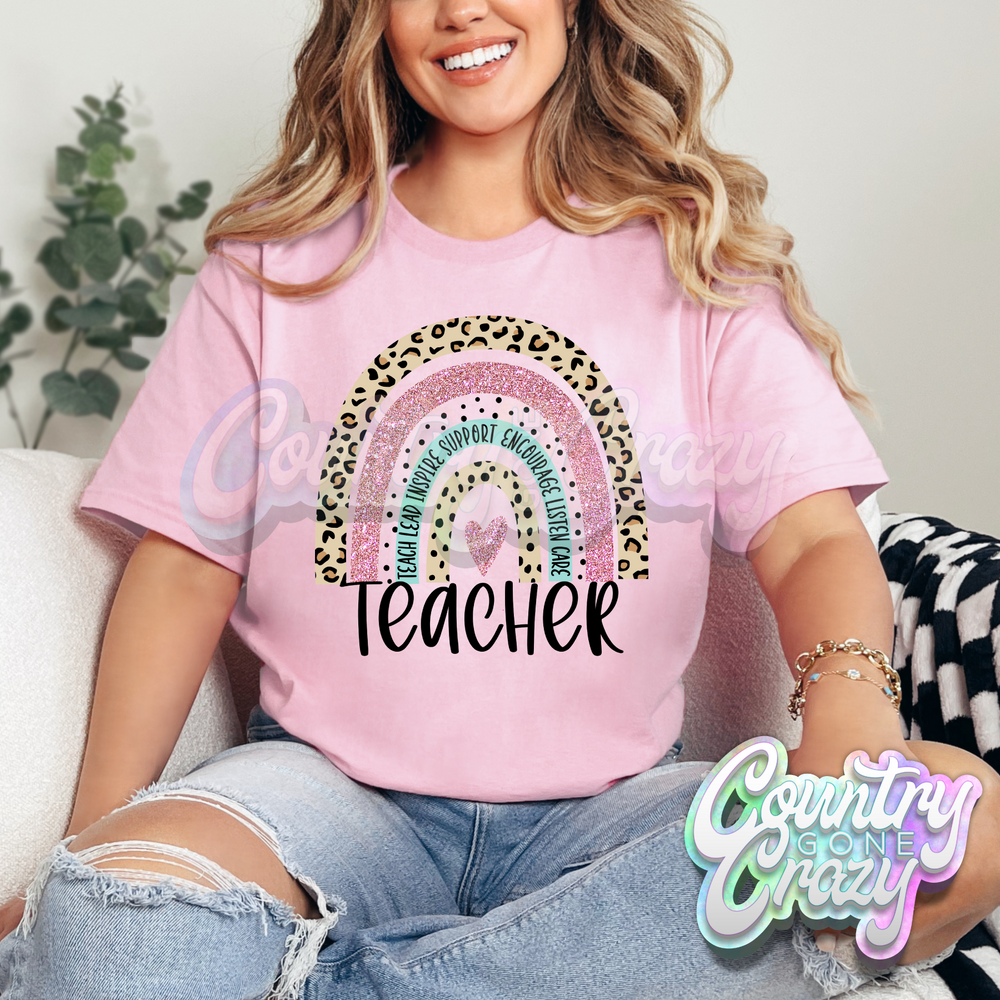 TEACHER LEOPARD GLITTER RAINBOW