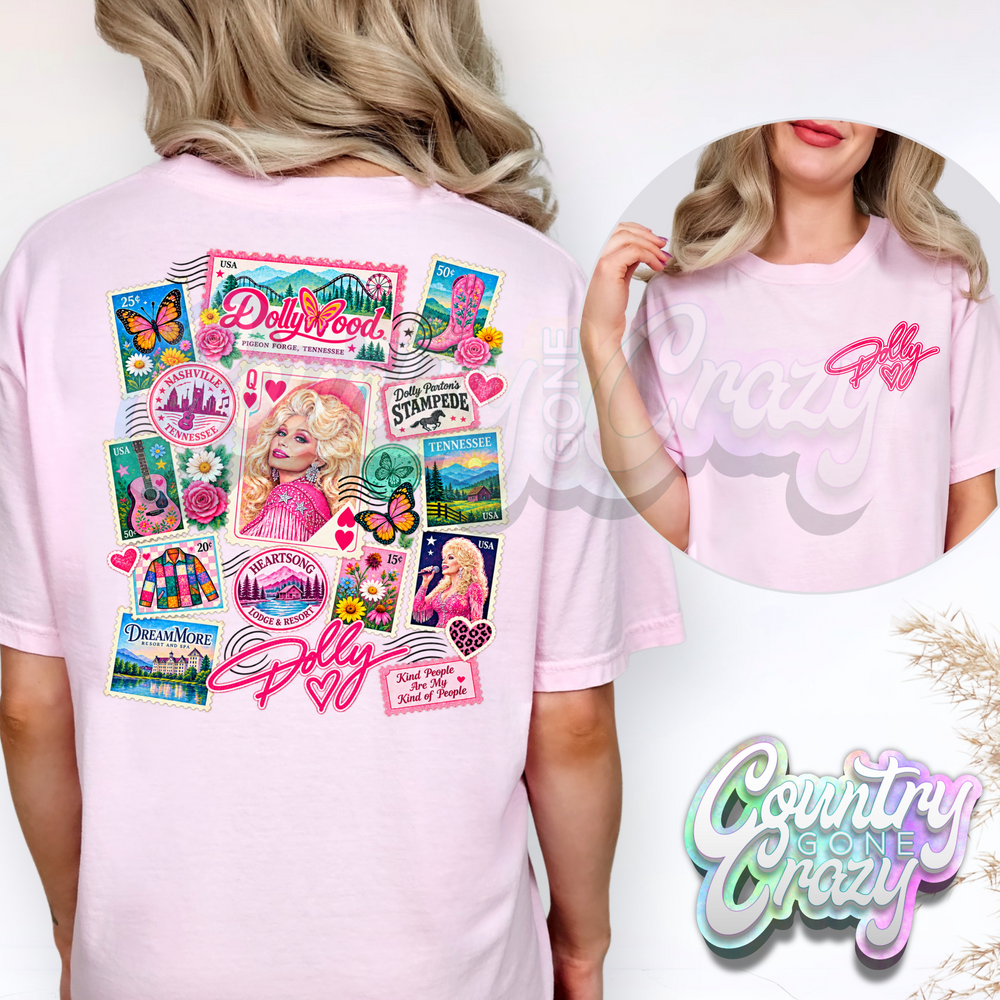 DOLLY PARTON STAMP WITH PINK DOLLY SIGNATURE POCKET