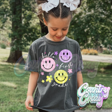 HELLO FIRST GRADE SMILEY WHITE WORDS-Country Gone Crazy-Country Gone Crazy