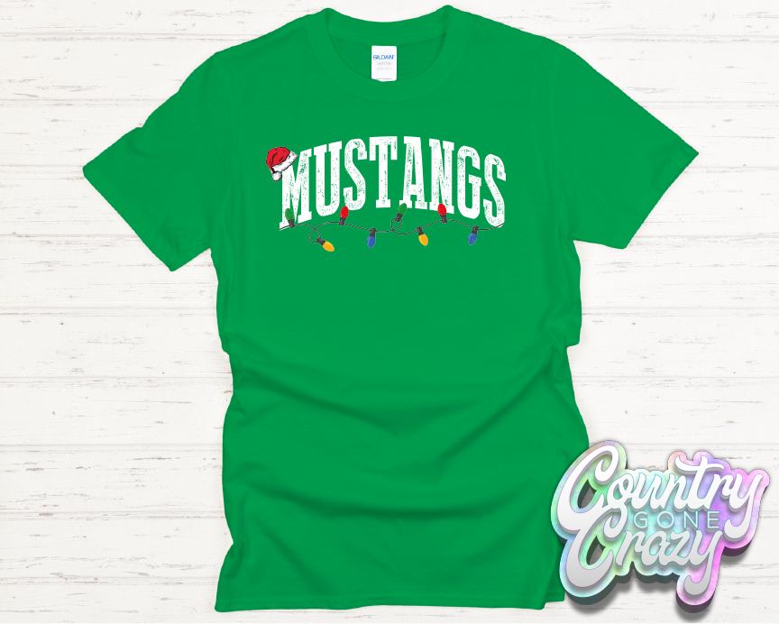 MUSTANGS - CHRISTMAS LIGHTS - T-SHIRT-Country Gone Crazy-Country Gone Crazy