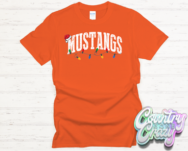 MUSTANGS - CHRISTMAS LIGHTS - T-SHIRT-Country Gone Crazy-Country Gone Crazy