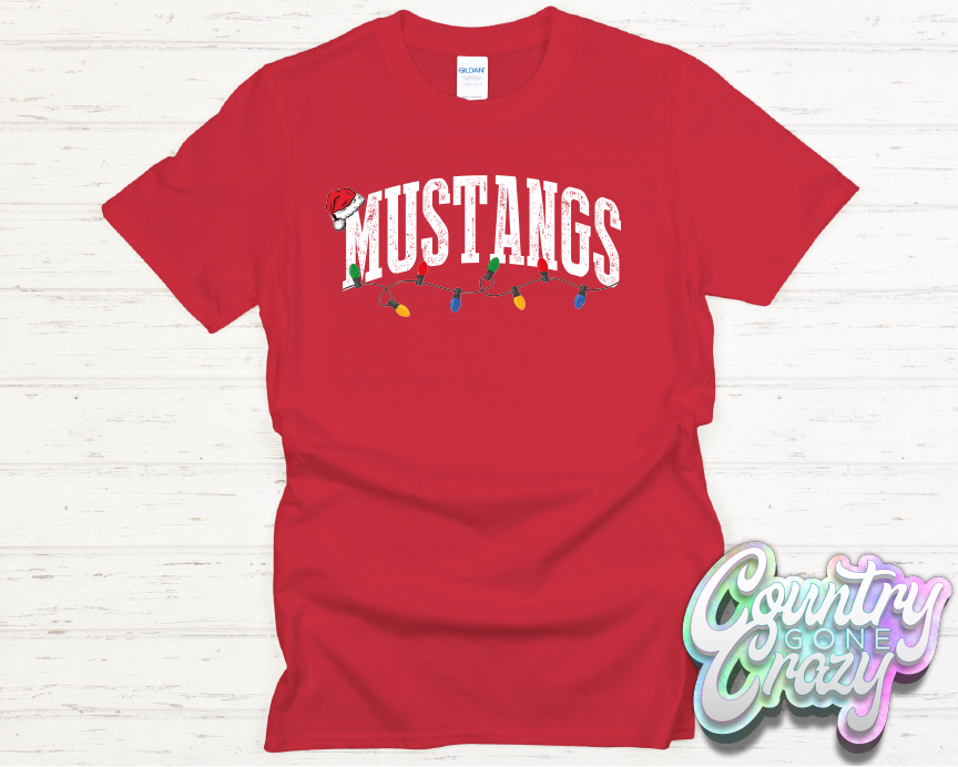 MUSTANGS - CHRISTMAS LIGHTS - T-SHIRT-Country Gone Crazy-Country Gone Crazy