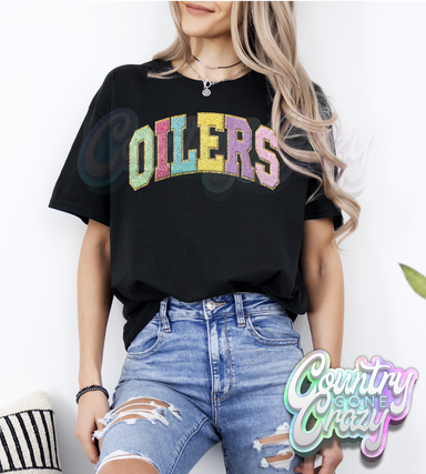 Oilers - Faux Chenille - T-Shirt-Country Gone Crazy-Country Gone Crazy