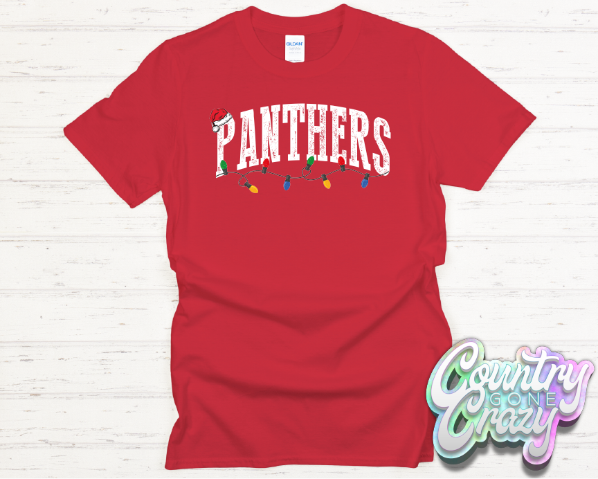 PANTHERS - CHRISTMAS LIGHTS - T-SHIRT-Country Gone Crazy-Country Gone Crazy