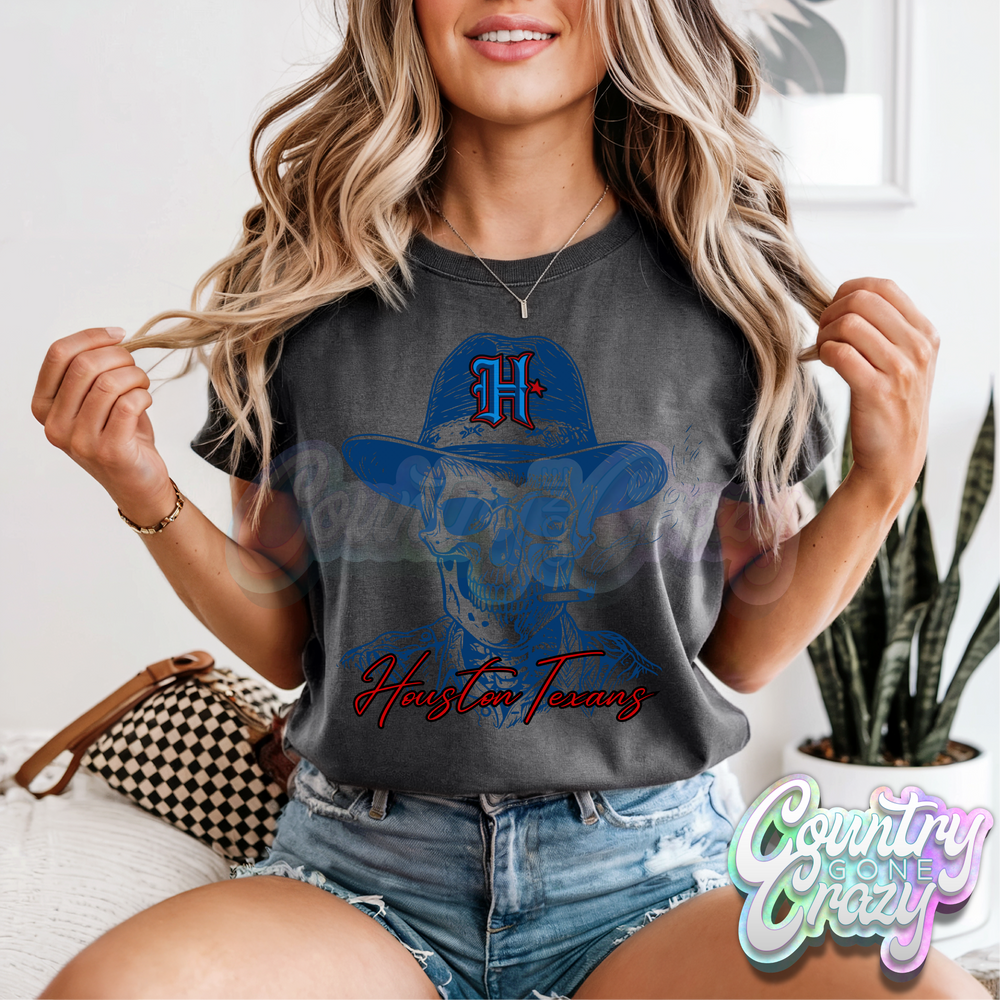 HOUSTON TEXANS SKULL - ROYAL BLUE // COMFORT COLORS T-SHIRT-Country Gone Crazy-Country Gone Crazy