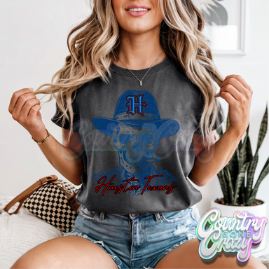 HOUSTON TEXANS SKULL - ROYAL BLUE // COMFORT COLORS T-SHIRT-Country Gone Crazy-Country Gone Crazy