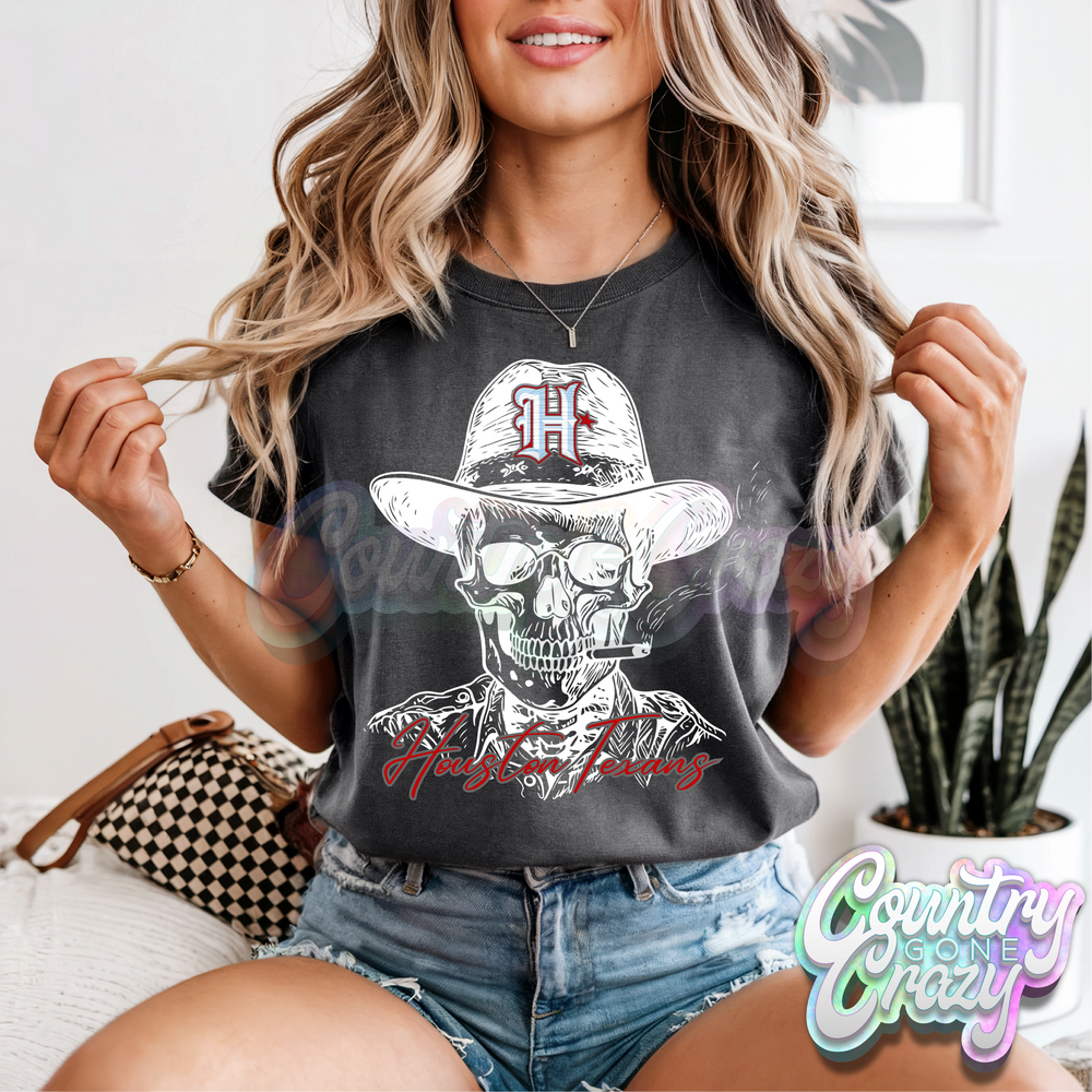 HOUSTON TEXANS SKULL - WHITE // COMFORT COLORS T-SHIRT-Country Gone Crazy-Country Gone Crazy