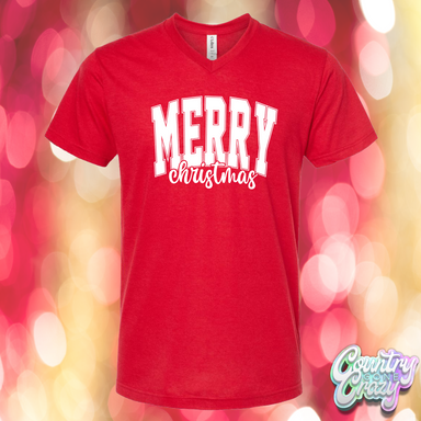 MERRY CHRISTMAS - TULTEX - RED V-NECK-Country Gone Crazy-Country Gone Crazy