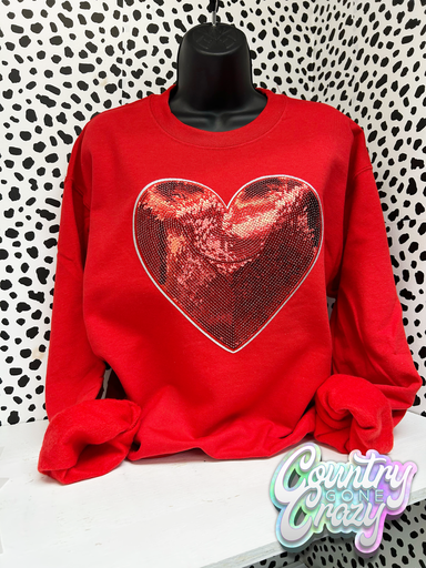 Red Sequins Chenille Patch Sweatshirt-Gildan-Country Gone Crazy