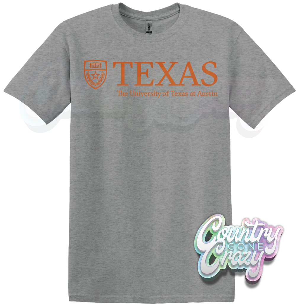 UNIVERSITY OF AUSTIN - SPORTS GREY T-SHIRT-Country Gone Crazy-Country Gone Crazy