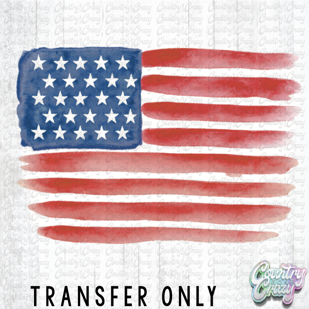 HT4394 • WATERCOLOR AMERICAN FLAG-Country Gone Crazy-Country Gone Crazy