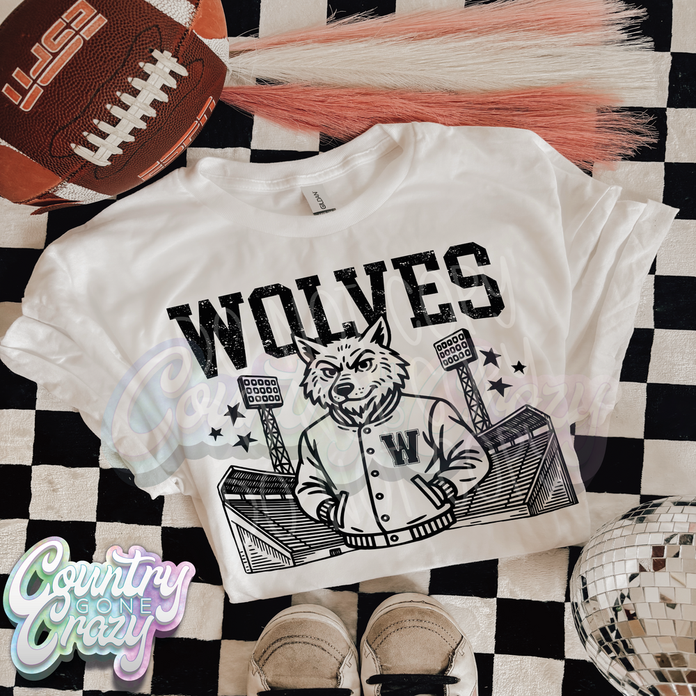 Wolves ~ Letterman ~ Natural T-Shirt-Country Gone Crazy-Country Gone Crazy