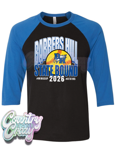 STATE BOUND - RAGLAN // ROYAL/BLACK-Bella + Canvas-Country Gone Crazy