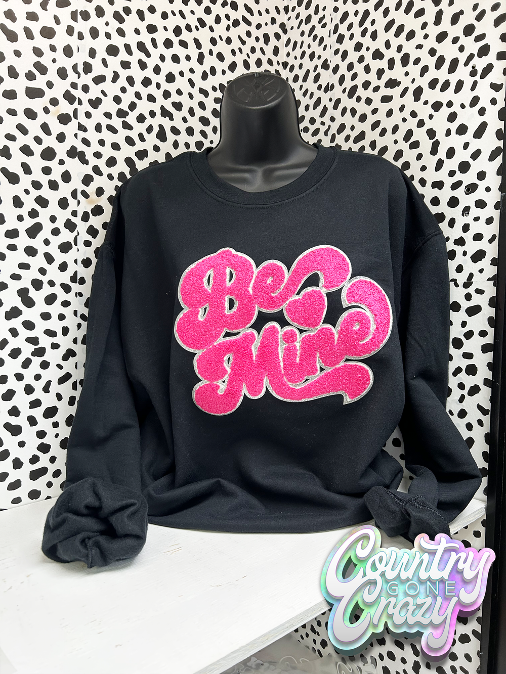 Be Mine (Pink) Chenille Patch Sweatshirt-Gildan-Country Gone Crazy