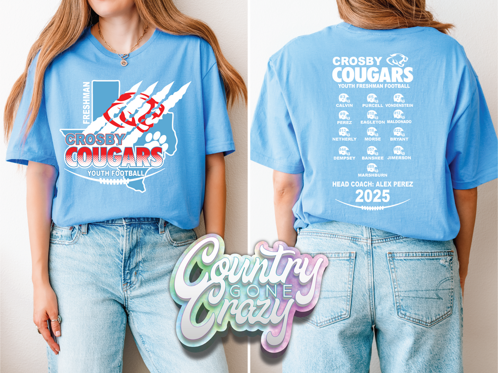 Crosby Cougars Youth Freshman Football T-Shirt-Country Gone Crazy-Country Gone Crazy