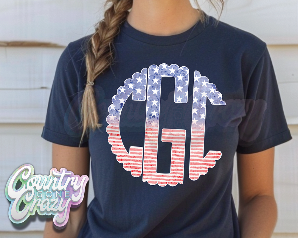 CUSTOM MONOGRAM OPTION #1 - T-SHIRT-Country Gone Crazy-Country Gone Crazy