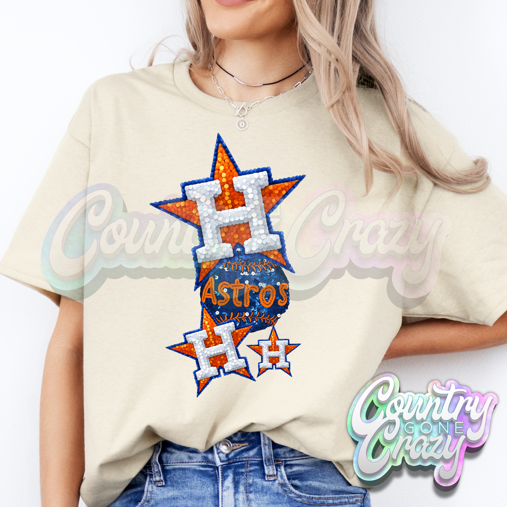 SEQUIN GLITTER ASTROS - SAND T-Shirt-Country Gone Crazy-Country Gone Crazy