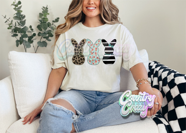 THREE PATTERN BUNNIES - NATURAL T-SHIRT-Country Gone Crazy-Country Gone Crazy