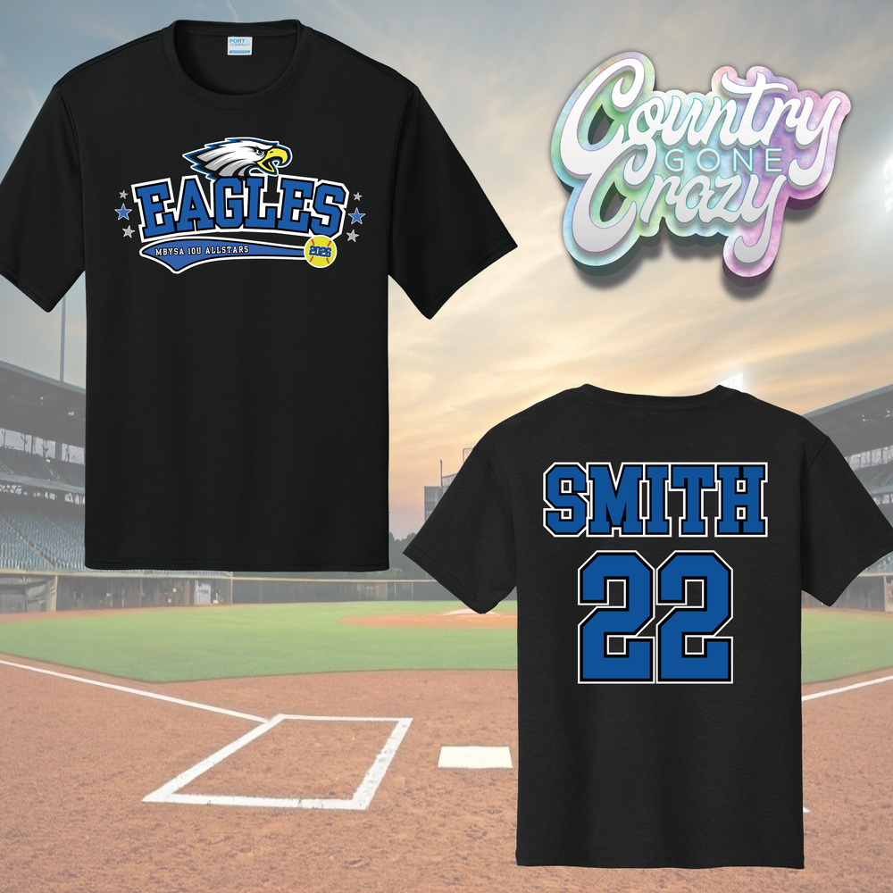 MBYSA 10U SOFTBALL - EAGLES ALL STARS - T-SHIRT / OPTIONAL: CUSTOM NAME AND NUMBER-Gildan-Country Gone Crazy