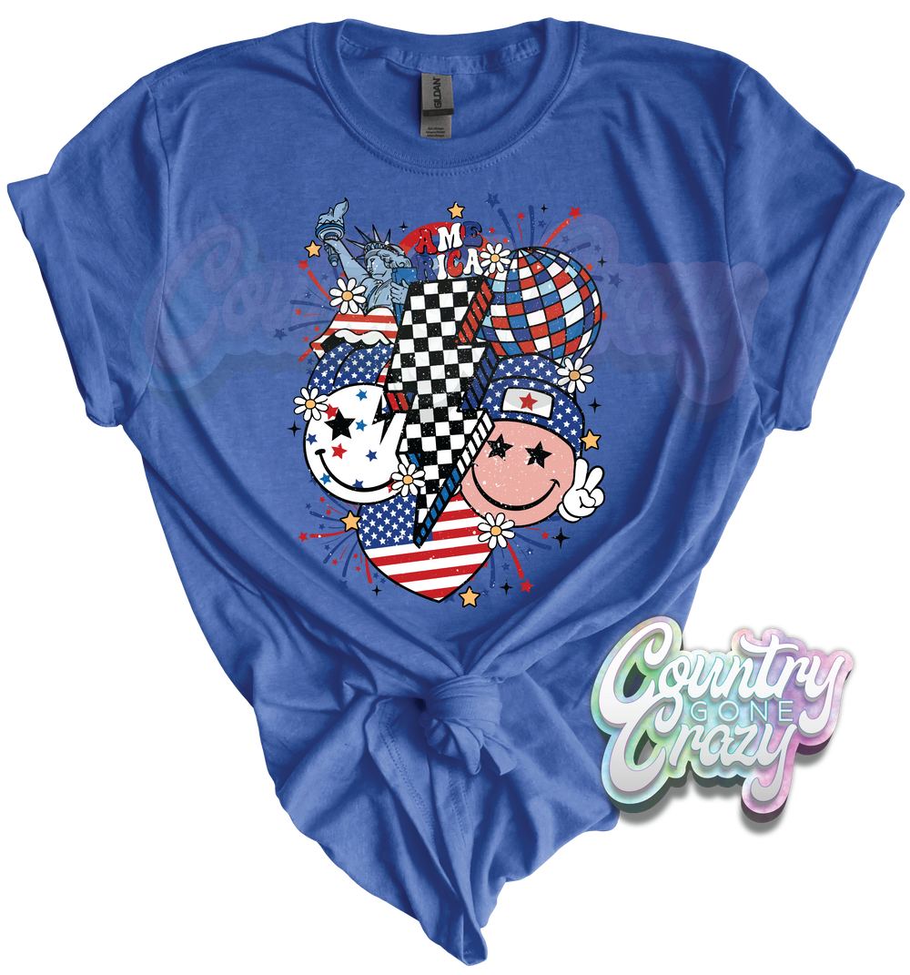 RETRO USA // HEATHER ROYAL T-SHIRT-Country Gone Crazy-Country Gone Crazy