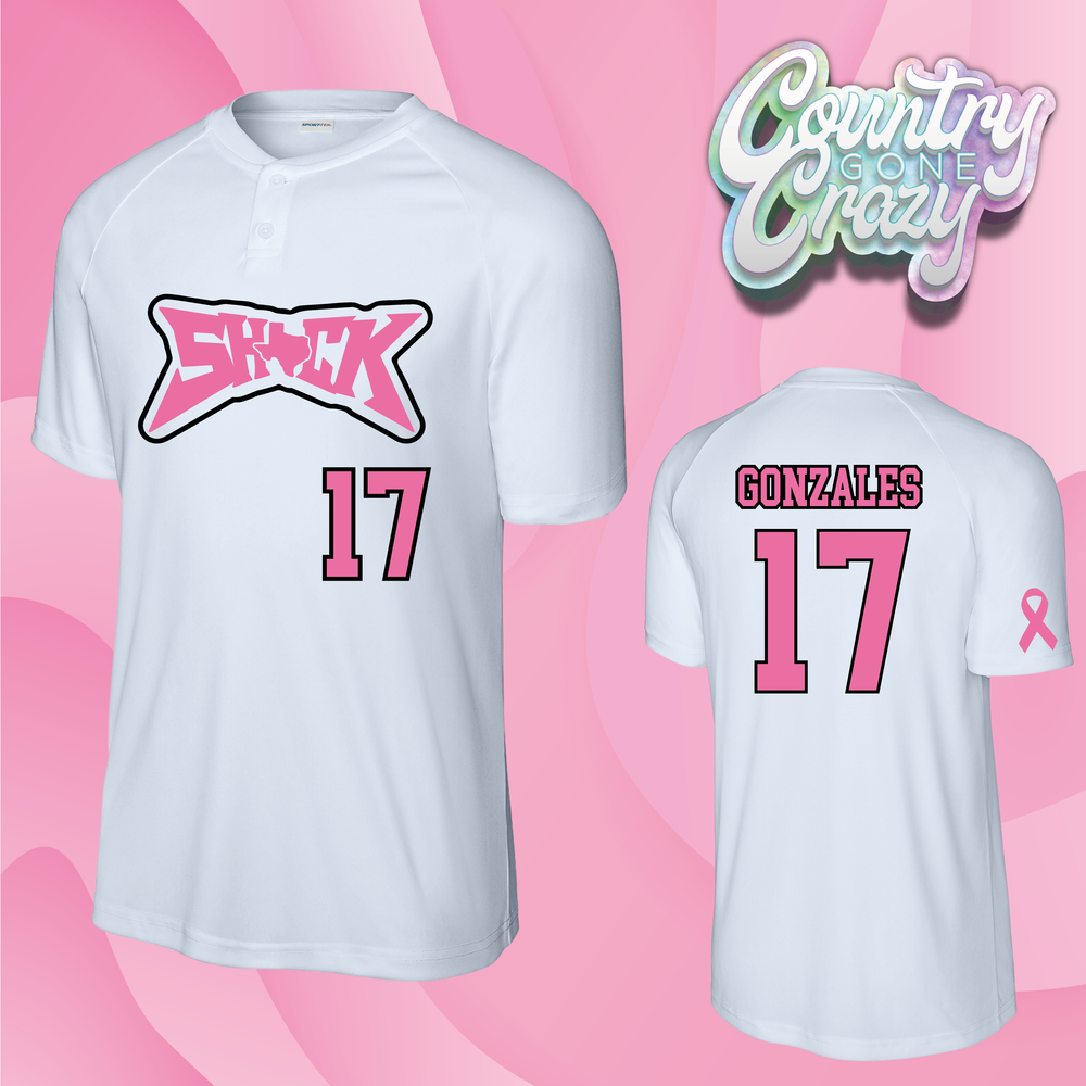SHOCK - Breast Cancer - White Henley-Country Gone Crazy-Country Gone Crazy