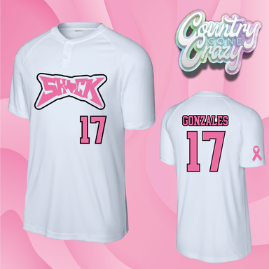 SHOCK - Breast Cancer - White Henley-Country Gone Crazy-Country Gone Crazy