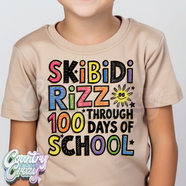 SKIBIDI RIZZ THROUGH 100 DAYS OF SCHOOL - T-Shirt-Country Gone Crazy-Country Gone Crazy