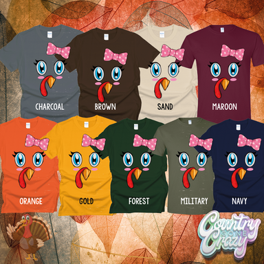 Turkey Face with Pink Bow •• T-Shirt-Country Gone Crazy-Country Gone Crazy