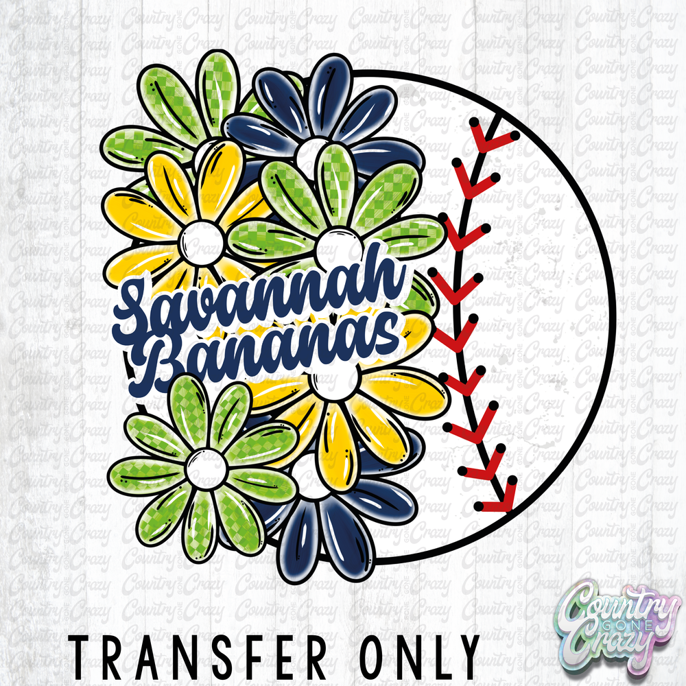 HT4581 • BANANAS FLORAL WITH BASEBALL-Country Gone Crazy-Country Gone Crazy
