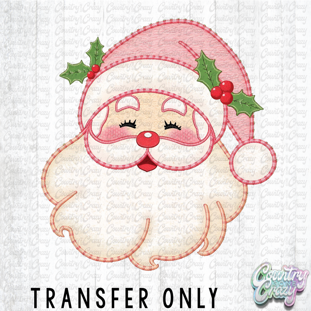 HT4661 • FAUX EMBROIDERY PINK SANTA-Country Gone Crazy-Country Gone Crazy