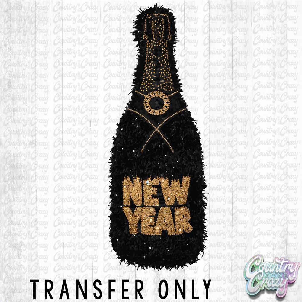 HT4682 • CHAMPAGNE BOTTLE NEW YEARS BLACK FAUX YARN-Country Gone Crazy-Country Gone Crazy