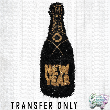 HT4682 • CHAMPAGNE BOTTLE NEW YEARS BLACK FAUX YARN-Country Gone Crazy-Country Gone Crazy