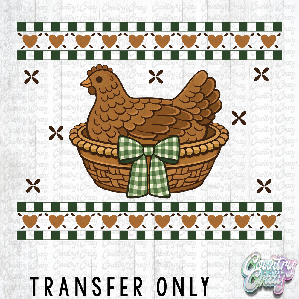 HT5175 • HEN WITH GREEN PLAID BOW-Country Gone Crazy-Country Gone Crazy