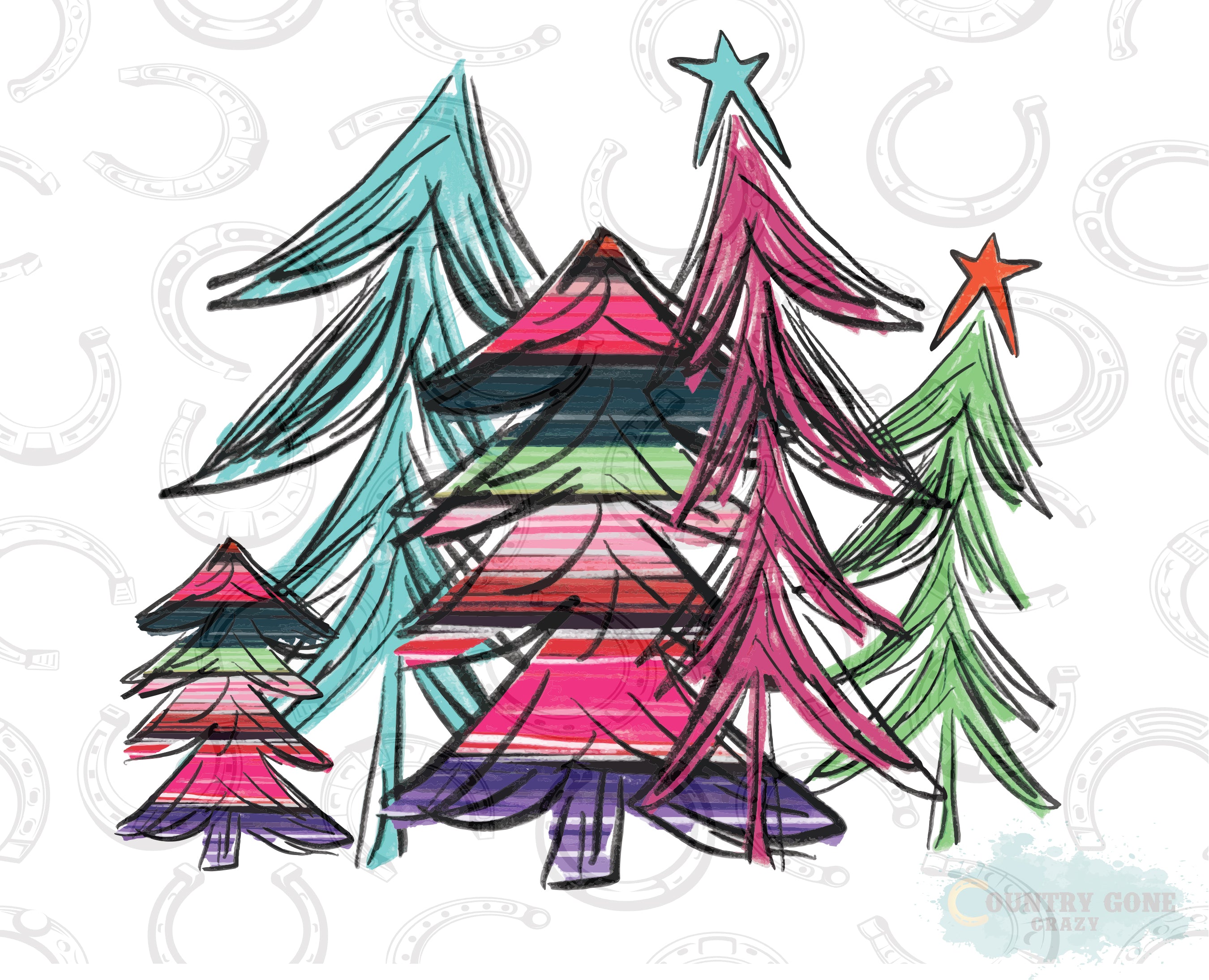 HT473 • Colorful Christmas Trees-Country Gone Crazy-Country Gone Crazy
