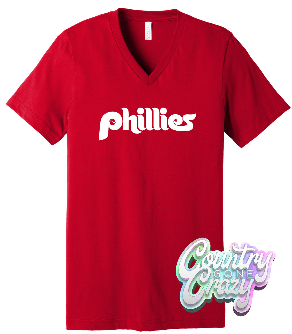 Philadelphia Phillies Bella Canvas V-Neck-Bella + Canvas-Country Gone Crazy
