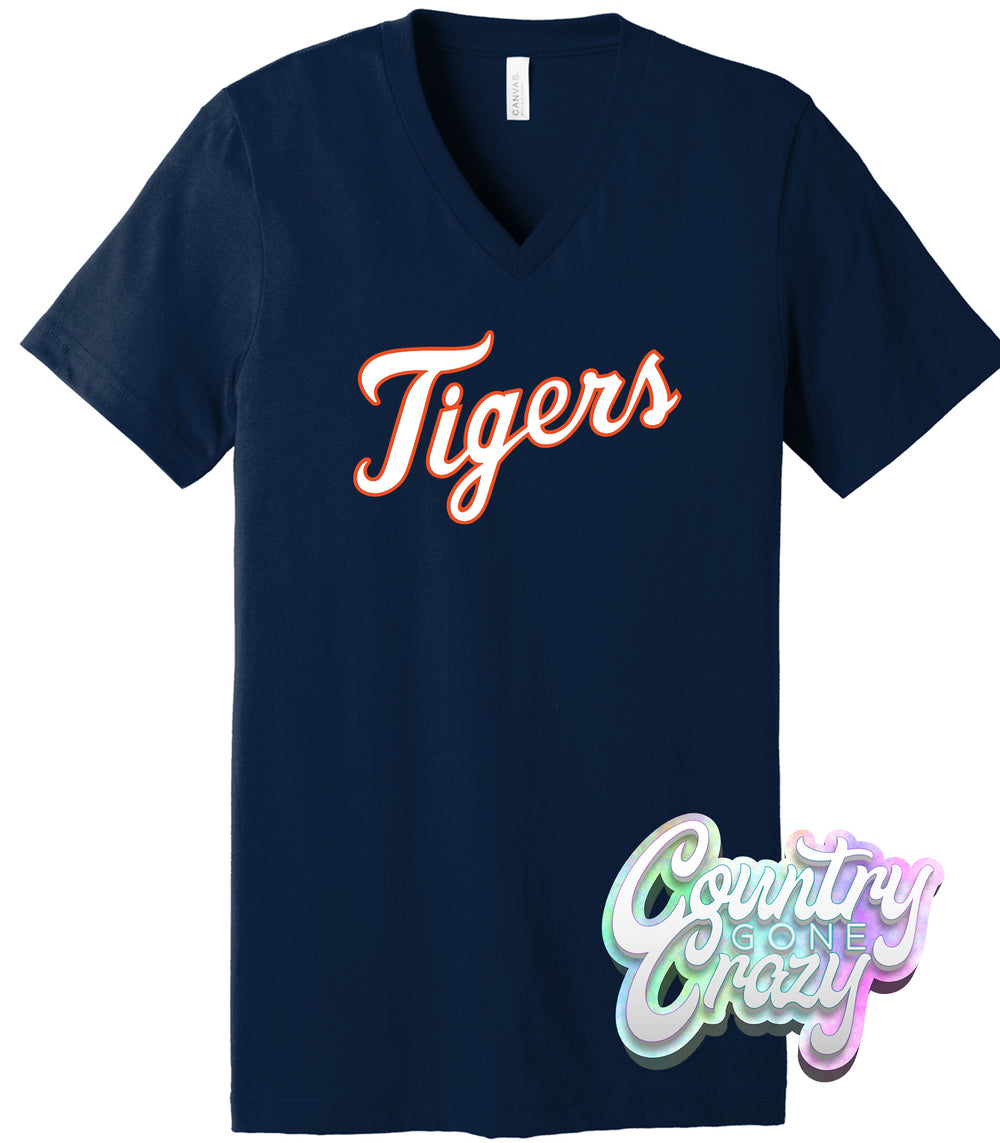 Detroit Tigers Bella Canvas V-Neck-Bella + Canvas-Country Gone Crazy