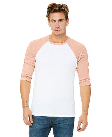 Adult Raglan - White Body with Heather Peach Sleeves-Bella + Canvas-Country Gone Crazy