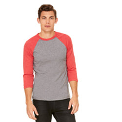 Adult Raglan - Grey Body with Red Triblend Sleeves-Bella + Canvas-Country Gone Crazy