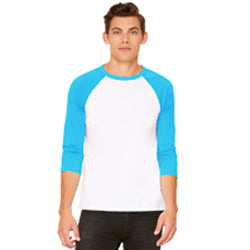 Adult Raglan - White Body with Neon Blue Sleeves-Bella + Canvas-Country Gone Crazy
