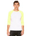 Adult Raglan - White Body with Neon Yellow Sleeves-Bella + Canvas-Country Gone Crazy