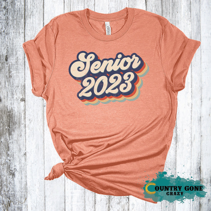 Retro Senior 2023 - Bella Canvas Heather Sunset-Bella + Canvas-Country Gone Crazy